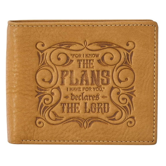 Genuine Leather RFID Wallet for Men  I Know The Plans Jeremiah 29:11 Quality Classic Saddle Tan Leather Bifold Wallet  Christian Gifts for Men