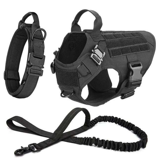 Large Dog Collar Military Dog Harness And Leash Set Pet Training Vest Tactical German Shepherd K9 Harnesses For Small Dogs ShopWise Round