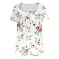 thumbnail image 4 of QQAMB T Shirt for Women Loose Square Neck Short Sleeve Floral Print T Shirt Plus Size Blouse White 4XL, 4 of 4