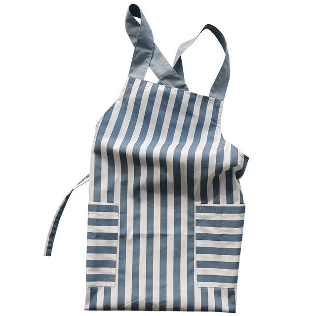 Delantal de rayas azules y blancas para mujer de estilo coreano