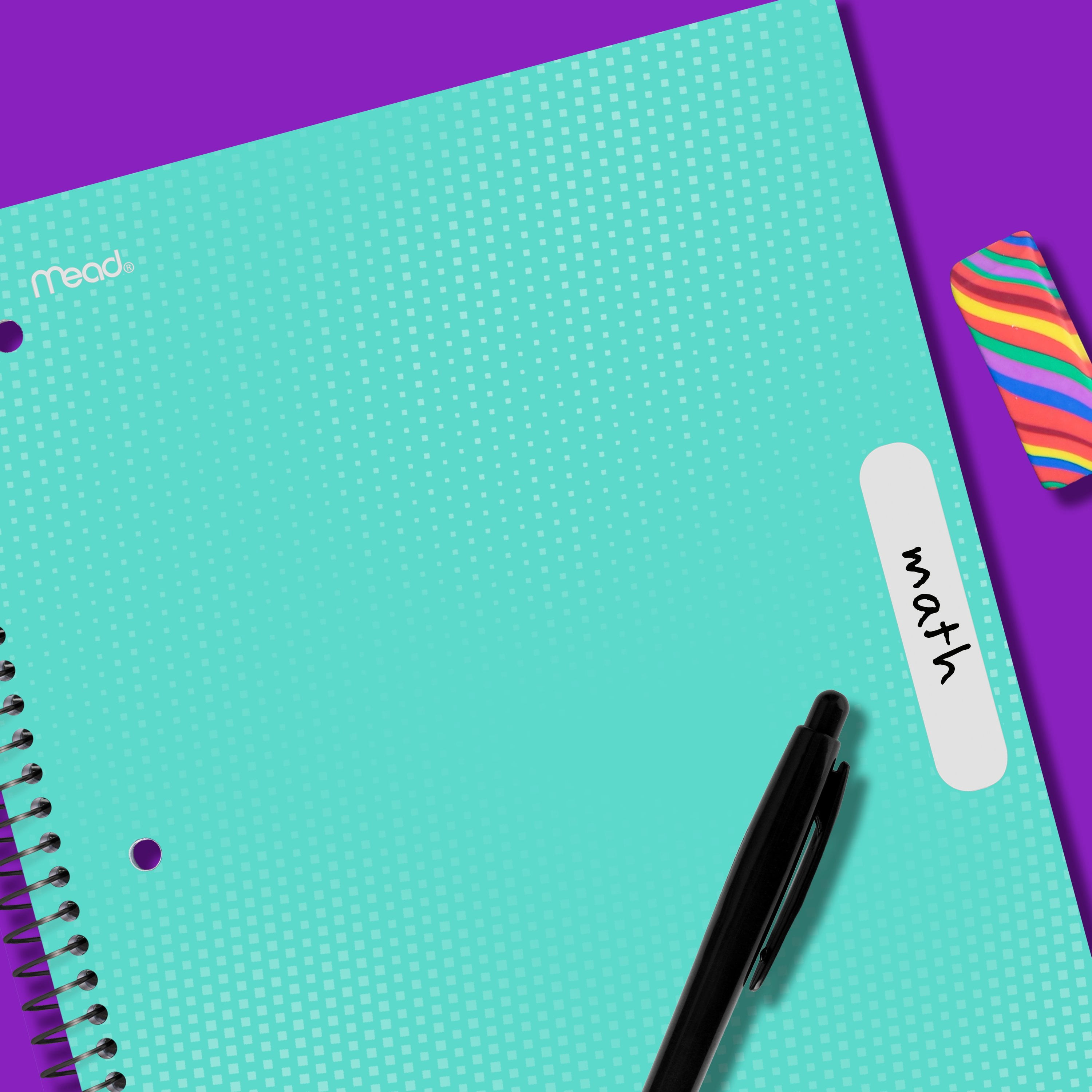 Mead 5 Subject Wide Ruled Notebook, 8" x 10.5", Pastel Green, Poly, Spiral, 160 Sheets