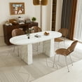 thumbnail image 2 of 62.9 Inch Oval Dining Table for 6, White Marble Top Kitchen Table with Wood Strip Base, Modern Farmhouse Dining Room Table with Waterproof Scratch Resistant Surface, 2 of 13