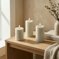 thumbnail image 3 of WYZworks Fluted Ribbed LED Pillar Candles, Loden Green, with Realistic Reflective Melted-Wax Effect – Flickering Flame, Remote, Dimmable, Flameless, Battery Operated, Home & Wedding Decor (Set of 3), 3 of 15