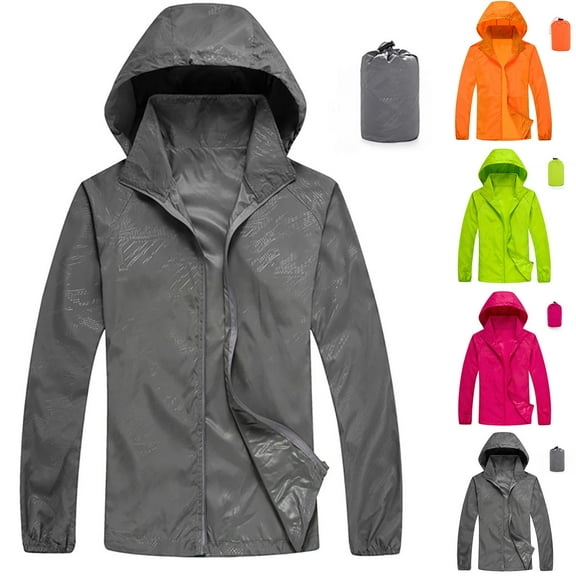 Sentmoon Rain Jackets Long Sleeve Rain Coat for Women Waterproof Solid Color Packable Hooded with zipper Ponchos Family Pack for Hiking, Trekking & Daily Wear Gray XXL