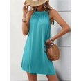 thumbnail image 3 of Summer New Solid Color Round Neck Halter Neck Loose Sleeveless Dress Tropical Green S, 3 of 8