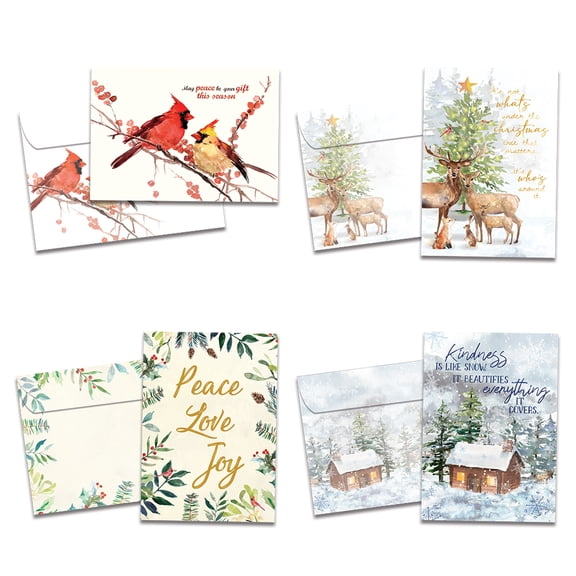 Tree-Free Greetings Holiday Greeting Card 16 Pack, 100% Recycled Paper, 5x7, Woodland Watercolor (GP54092)