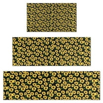 Black Yellow Sunflower Pattern Kitchen Rugs Sets Of 3,Kitchen Runner Rugs Non Skid Washable,Decorative Kitchen Floor Mats for Kitchen,Sink,Laundry,17"x30" 17"x47" 17"x59"