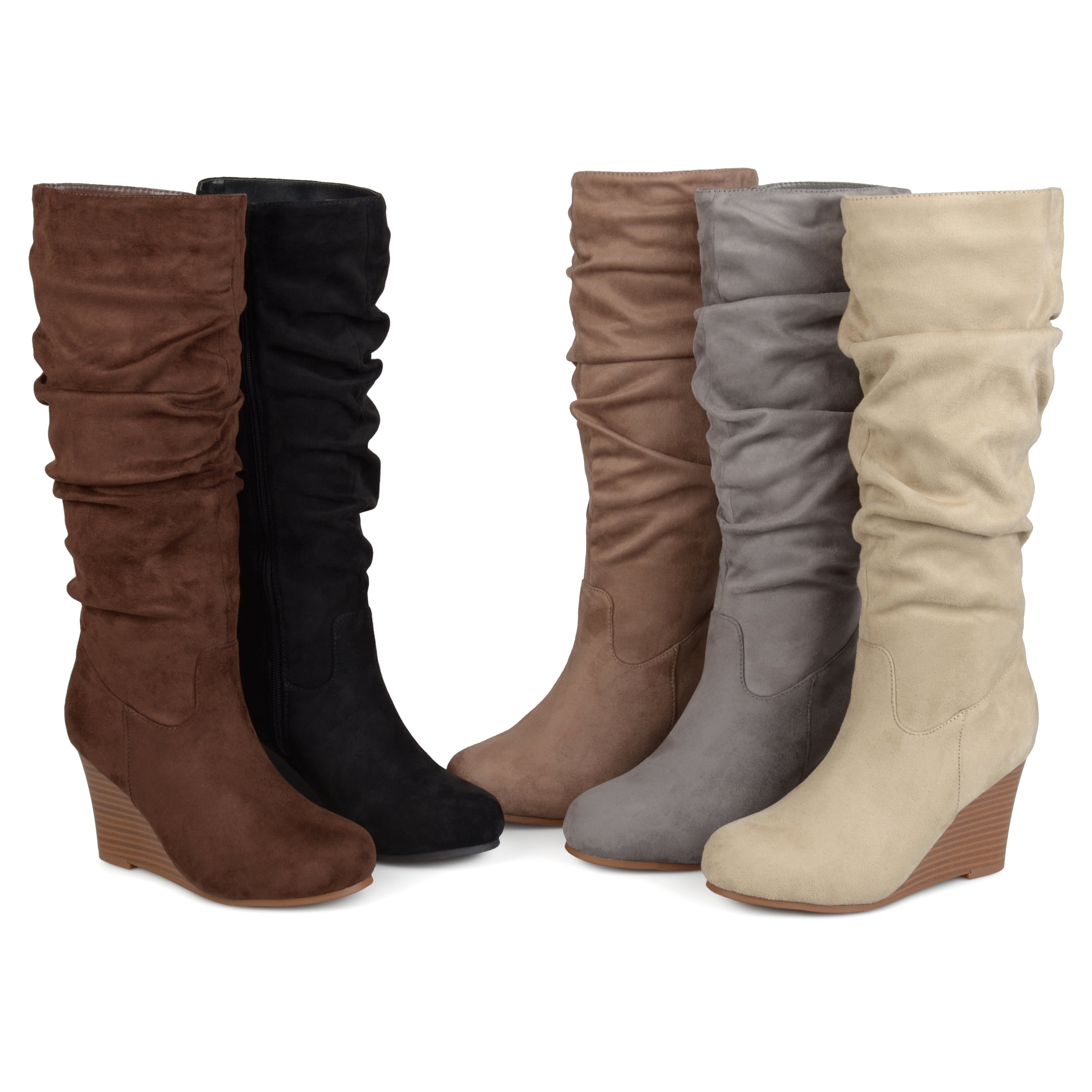 Womens Slouchy Faux Suede Mid-calf Wedge Boots