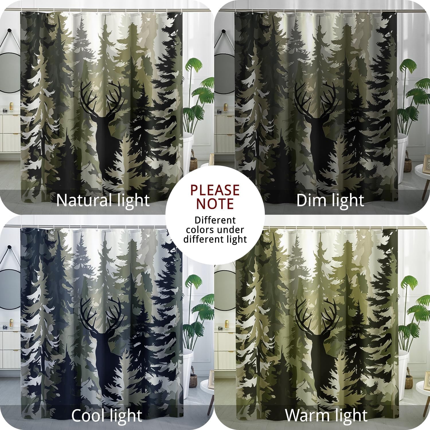 Camo Hunting Deer Shower Curtain Camouflage Woodland Shower Curtains Rustic Forest Cabin Farmhouse Themed Bathroom Decor Polyester Fabric-72" x 72"