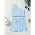 thumbnail image 2 of GXFC Toddler Baby Girls Summer Solid Shorts Outfits Kids Girls Sleeveless One Shoulder Tanks Tops+Shorts Pants Set Casual Clothes 2Pcs 6M-4T, 2 of 9