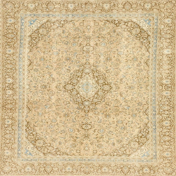 Ahgly Company Machine Washable Indoor Square Abstract Brown Gold Area Rugs, 7' Square