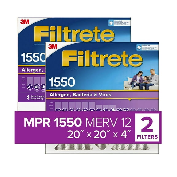 Filtrete 20x20x4, AC Furnace Air Filter, MPR 1550 DP, Healthy Living Ultra Allergen Deep Pleat, 2-Pack (Actual Dimensions 19.88 x 19.88 x 4.31)