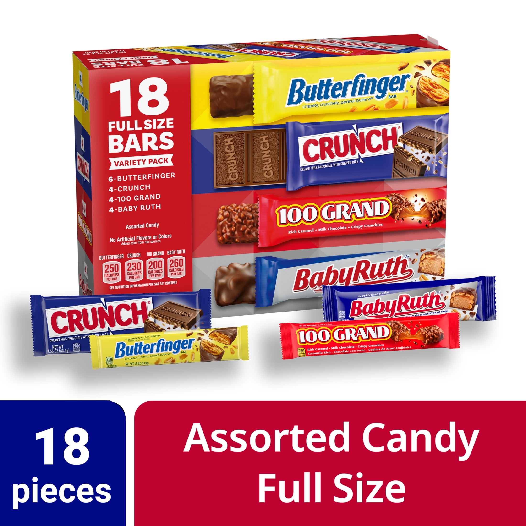 (4 pack) Assorted Butterfinger, Crunch, Baby Ruth, and 100 Grand Full Size Chocolates, 18 count, 31.2 oz