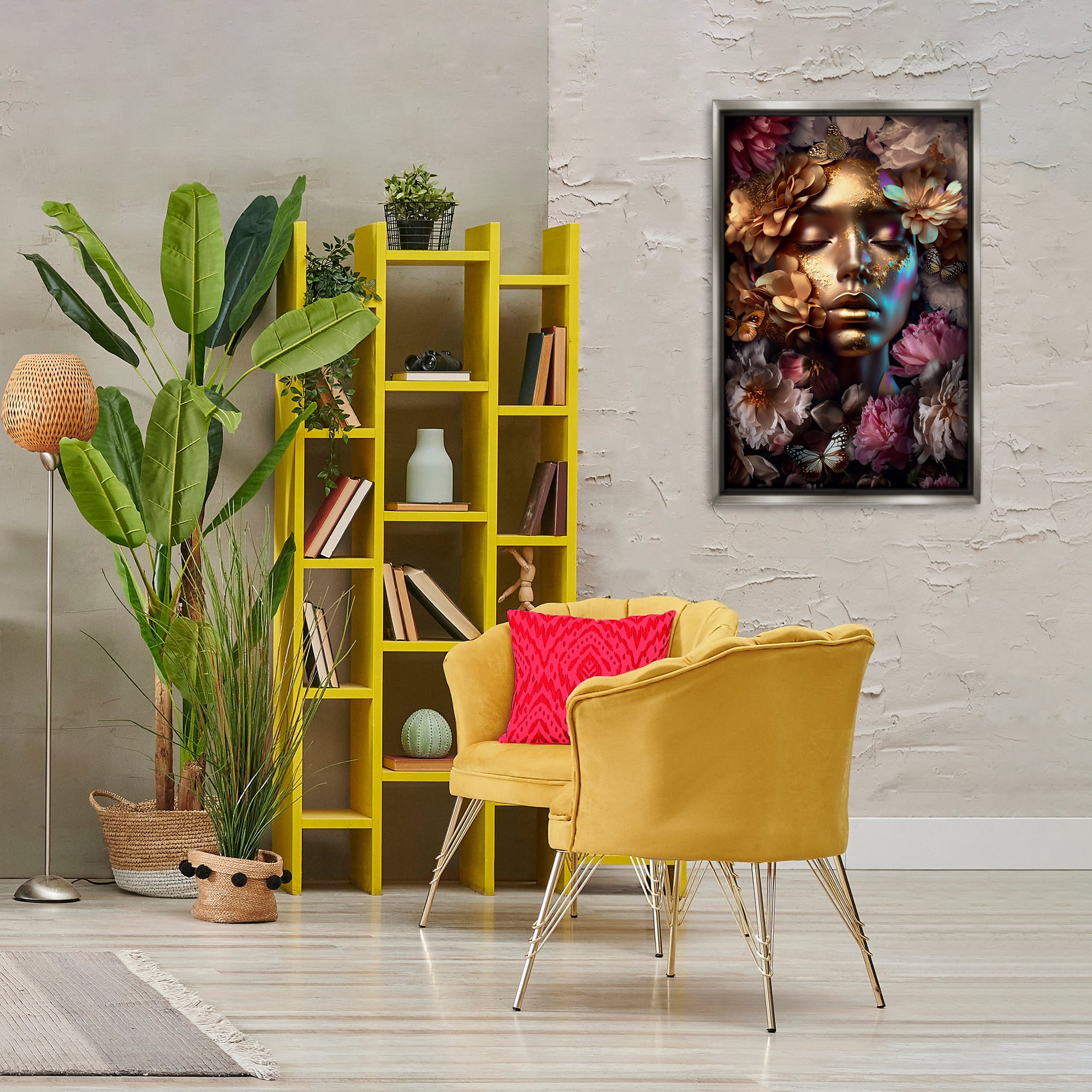 Stupell Industries Lavish Floral Face Plants & Flowers Painting Gray Floater Framed Canvas Art Print Wall Art, 21 x 31