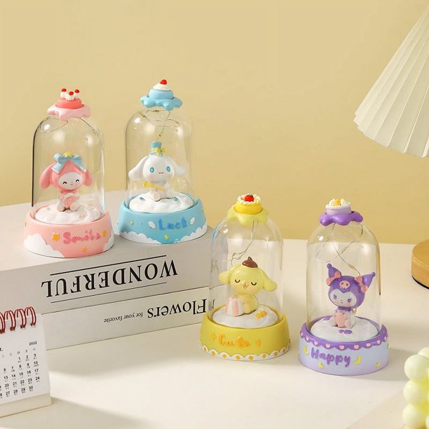 Sanrios Anime Kawaii luz nocturna brillante Kuromi Melody Cinnamoroll, lámpara de mesita de noche LED, decoración de pasteles, juguete de regalo