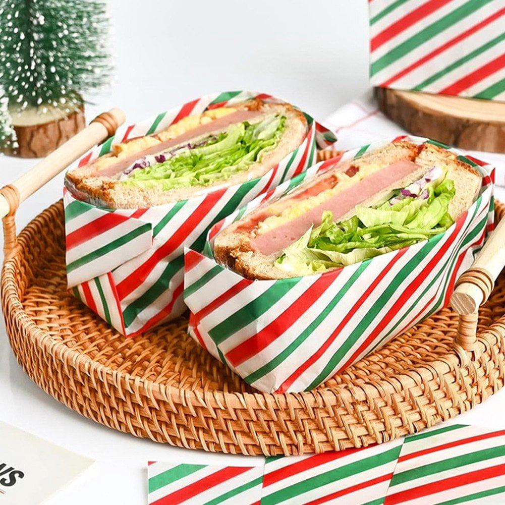 100Pcs Christmas Greaseproof Paper Sheets Sandwich Wrapping Paper, Greaseproof Wrap Paper Food Basket Liners for Outdoor Picnic, Churches, Home Party, Restaurants