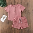 thumbnail image 3 of Gupgi 0-6Y Baby Shorts Set Solid Color Style Round Neck Short Sleeve Button Closure Top Suit, 3 of 8