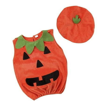 Halloween 2Pcs Newborn Infant Kid Girl Boy Pumpkin Costume Cosplay Romper Jumpsuit Hat Outfits Set