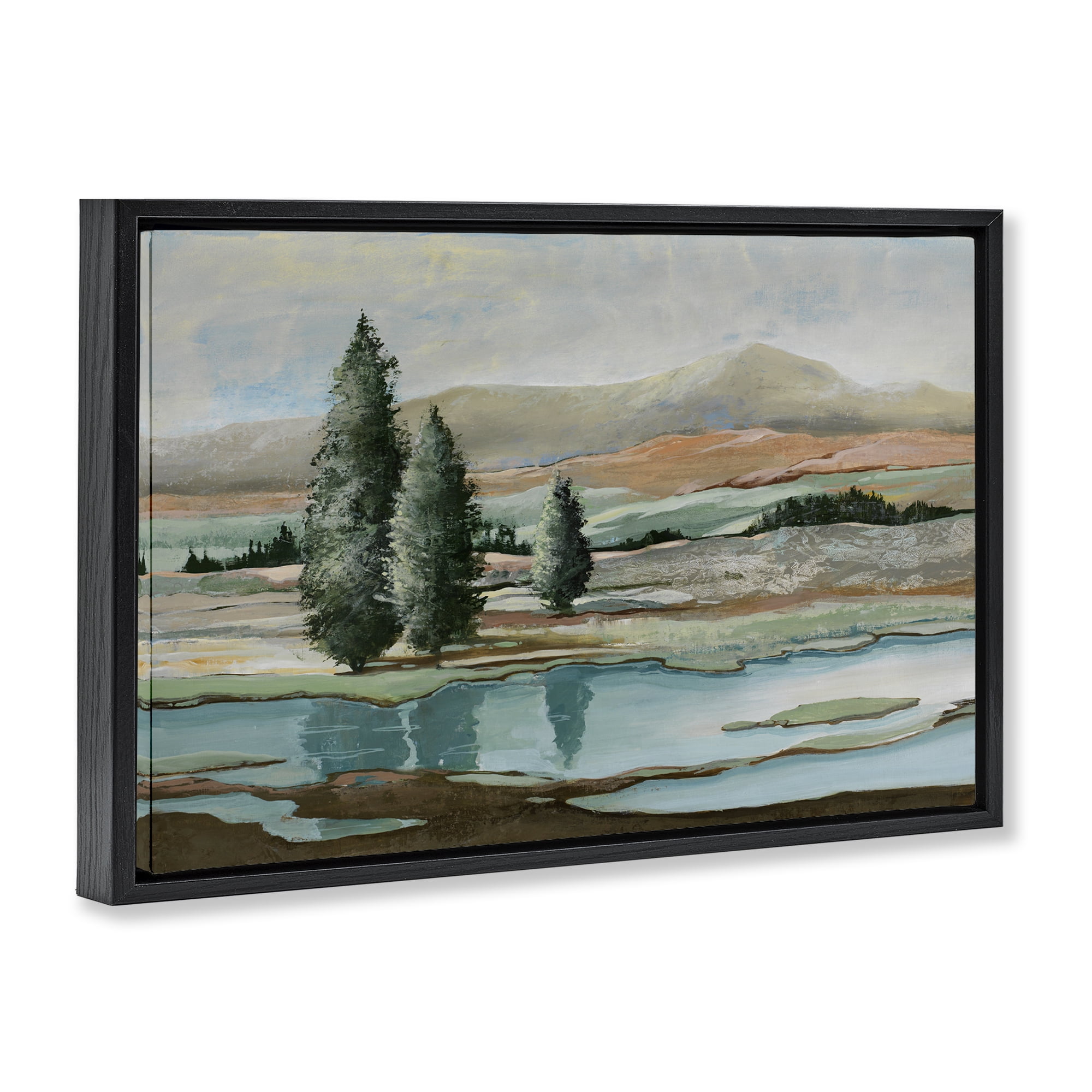 Stupell Industries Natural Creek Landscape Landscape & Nature Painting Black Floater Framed Canvas Art Print Wall Art, 31 x 21