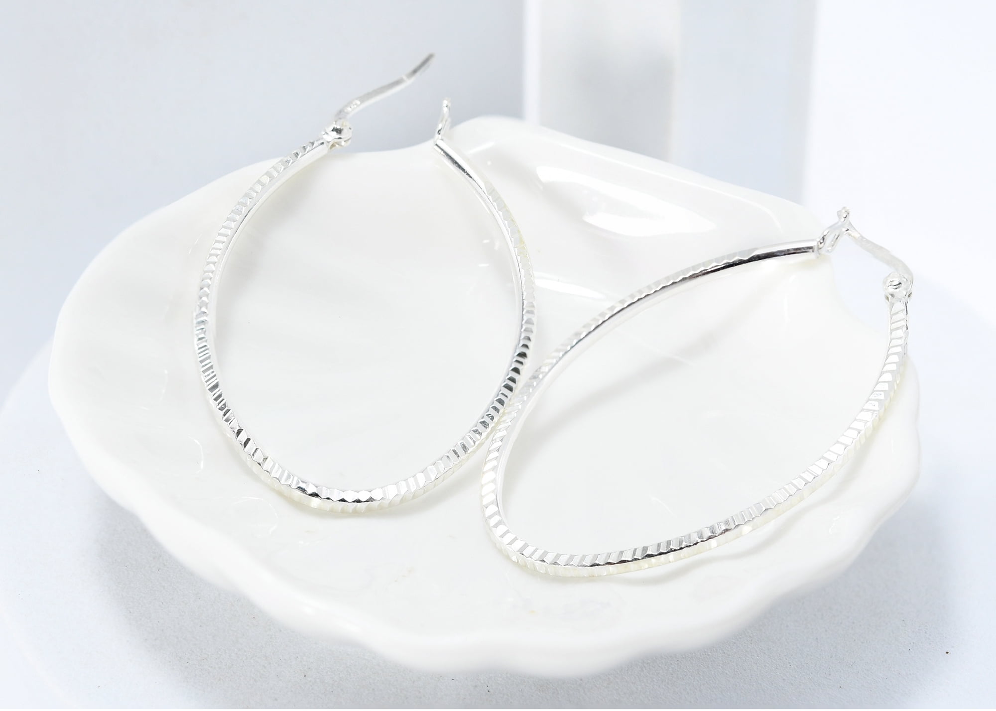Balinese Modern Ridge Oval V-Lock Statement Hoop .925 Sterling Silver Earrings Sterling Silver Hoop Earring for women | Balinese Hoop Earrings | Hoop Earrings