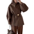 thumbnail image 2 of Women'S High-End Brown Waisted Woolen Jacket Outwear Winter Cropped Overcoat Brown S, 2 of 9