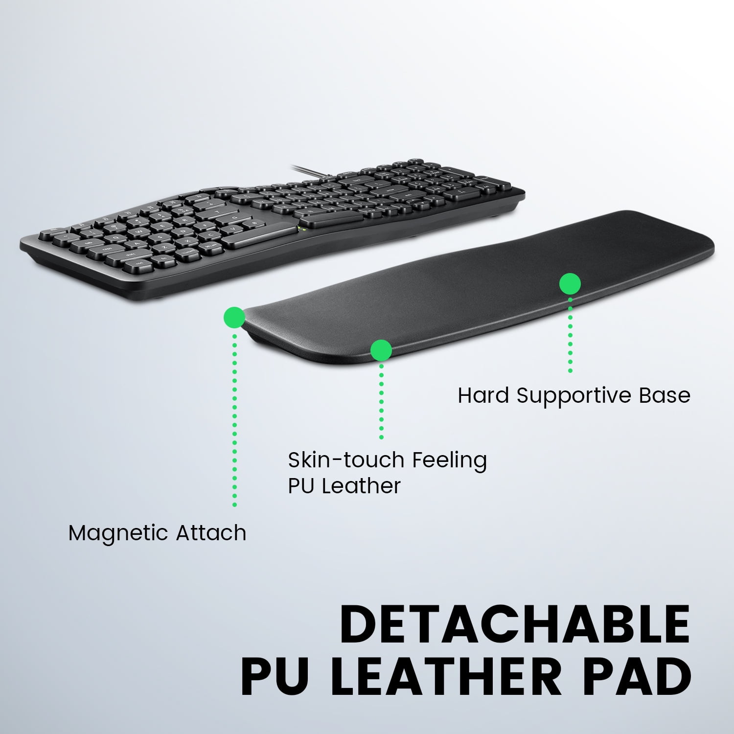 Perixx PERIBOARD-536B Ergonomic Compact Wired USB Keyboard, Built-in Number Pad, Detachable Wrist Rest, Silent Typing, 16.34x5.71x1.61 Inches, Black