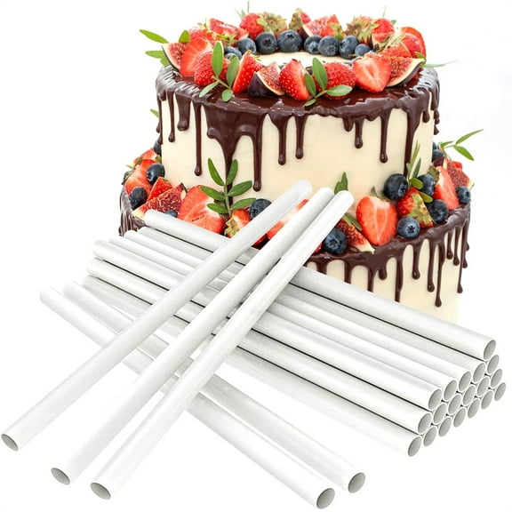 NOGIS 30 Pcs Plastic Cake Dowel Rod White Cake Dowel Rods, Tiered Cake Construction Rods, Cake Stacking Supporting Rods, 0.47 Inch Diameter, 9.5 Inch Length