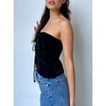 thumbnail image 3 of Arvbitana Women's Front Tie Up Tops Solid Color Sleeveless Off Shoulder Strapless T-shirt Casual Slim Slit Tube Bandeau Tops for Party Streetwear, 3 of 7