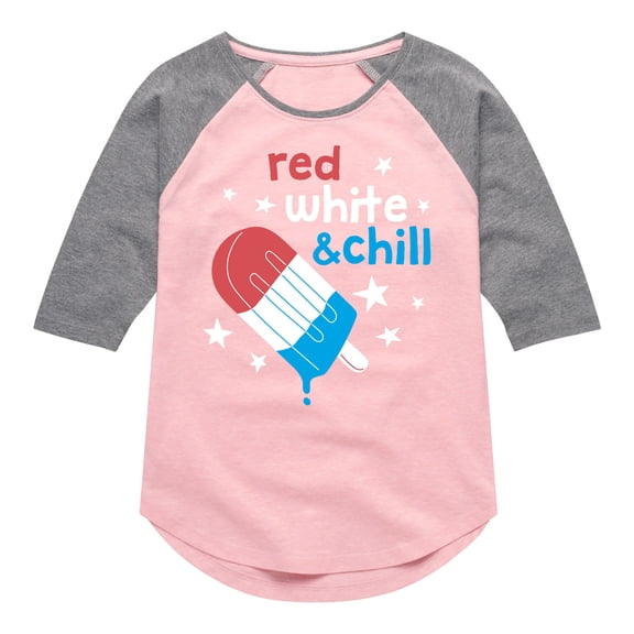 Instant Message - Red, White, & Chill Classic Ice Cream Truck Popsicle - Toddler & Youth Girls Raglan Graphic T-Shirt