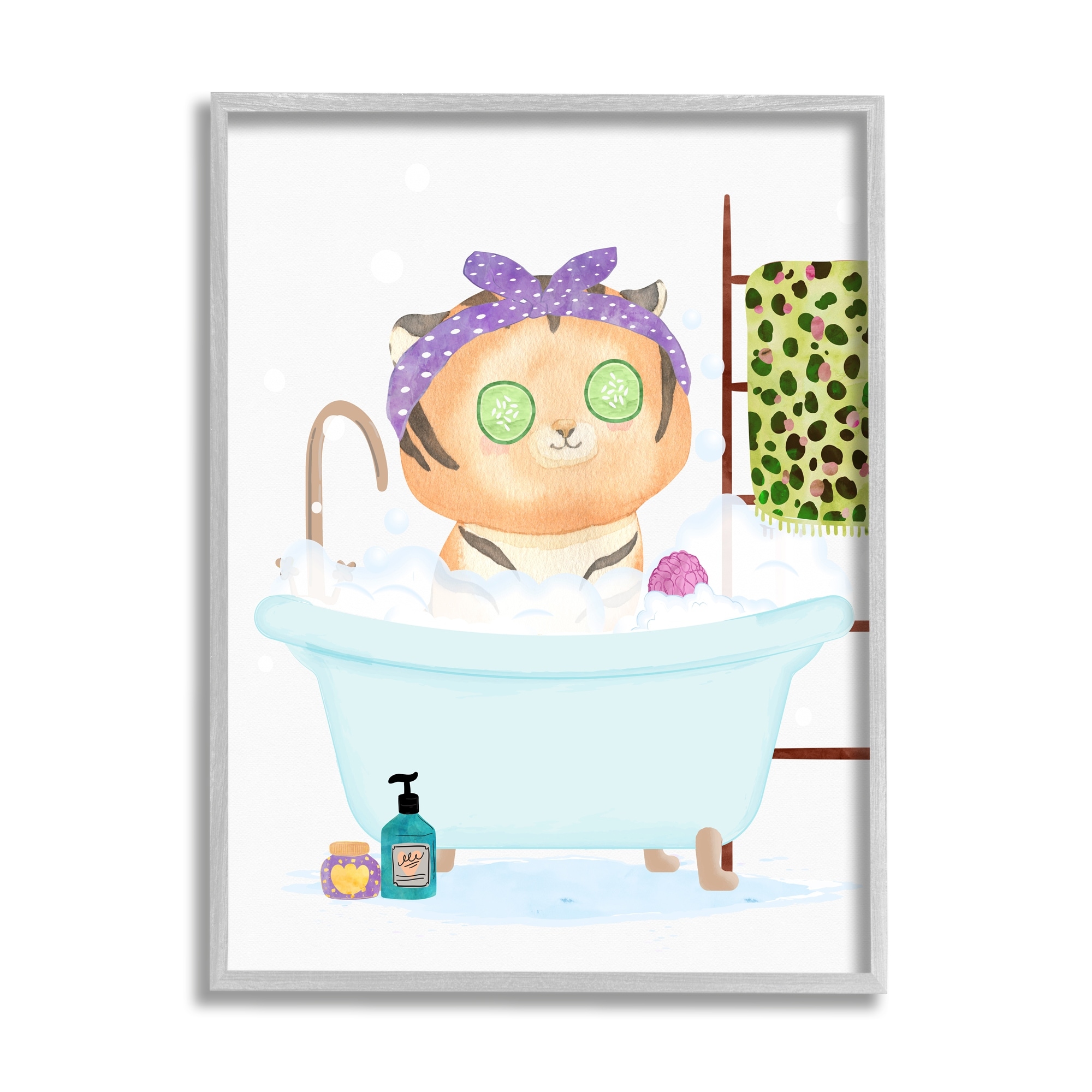 Stupell Industries Children's Tiger Bubble Bath Cute Safari Animal Bathroom, 16 x 20,Design by Erica Billups