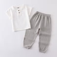 thumbnail image 2 of UngA Toddler Baby Boy 2 Piece Spring Outfit Cotton Linen Casual Henley T-Shirt Pants Set Kids Summer Short Sleeve Tops Plain Clothes (Dark Gray,6-12 Months), 2 of 5