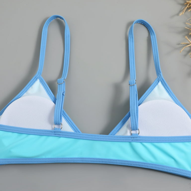 Fengqque Women Color Matching Split Swimsuit Bikini Print High Waist  Beachwear Set