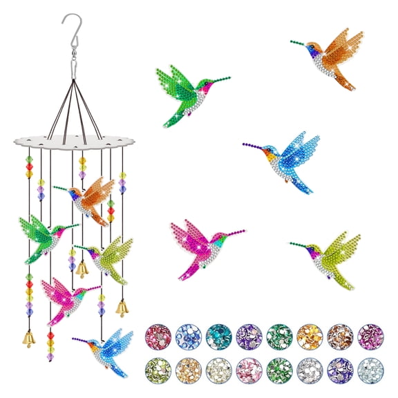 Diamond Painting Wind Chimes Kit, EEEkit Hummingbird Diamond Art Suncatcher for Adults, DIY Hanging Craft Kit for Window, Garden and Patio Decor