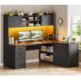 thumbnail image 4 of 55" Farmhouse L Shaped Computer Desk with 4 Drawers and Storage Shelves, Corner Office Desk with LED Lights and Hutch, 4 of 7