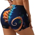 thumbnail image 1 of Balery Yellow Fish Seahorse Pantalones cortos de entrenamiento estampados para mujer, sin costuras, ajustados, para gimnasio, yoga, correr, deportes, ejercicio activo, fitness.-XX-Large, 1 of 8