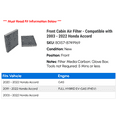 thumbnail image 2 of Front Cabin Air Filter - Compatible with 2003 - 2022 Honda Accord 2004 2005 2006 2007 2008 2009 2010 2011 2012 2013 2014 2015 2016 2017 2018 2019 2020 2021, 2 of 2