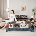 thumbnail image 4 of Castle Fairy Vintage Cabin Patchwork Bear Deer King Bedding 7pcs,Tribal Arrow Maple Fish Paw Print King Bed in a Bag,Brown Red Blue,Black Reversible, 4 of 7