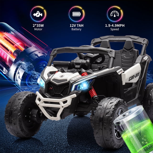 Kojooin Licensed Can-Am 12V Ride On UTV for Kids, Dual Motors, Remote Control, All-Terrain Tires, LED Lights and Spring Suspension
