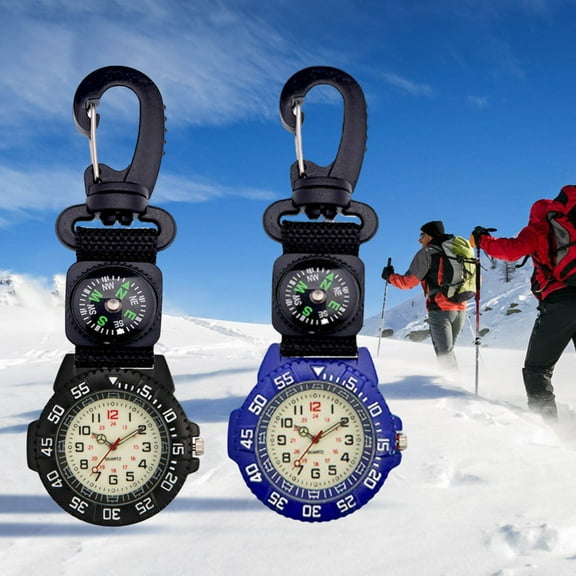 Pocket Watch Luminous Quartz Movement Digital Display Accurate Compass Round Dial Pocket Carabiner Clip Sports Hiking Watch for Camping