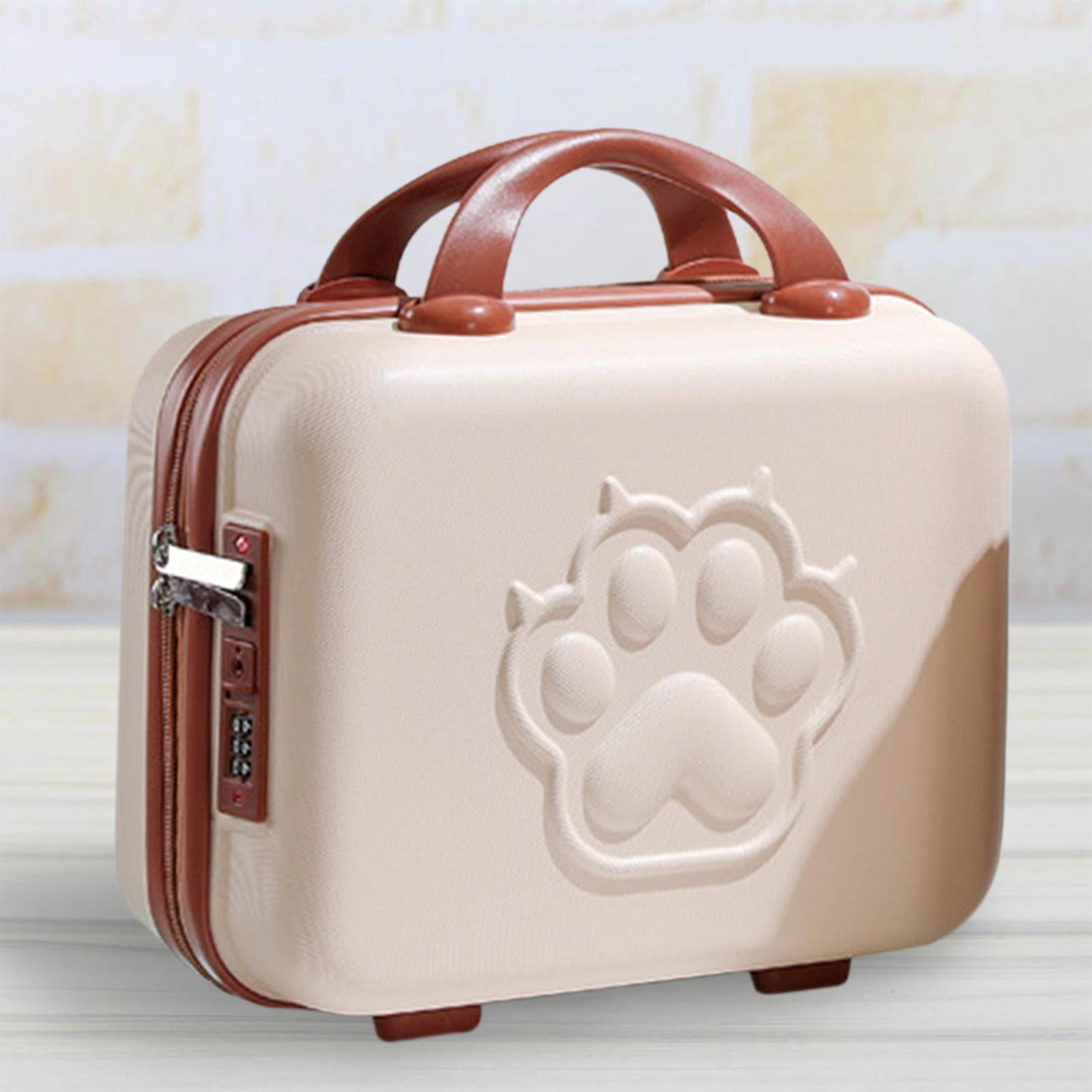 Mini Suitcase Case with Handle with Handle Portable hands Cartoon 14 inch Mini Luggage Case for Cosmetics Business Travel Shoes Beige