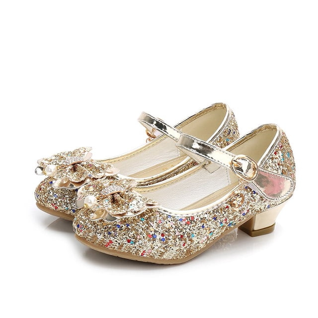 Zapatos de cuero de mariposa de princesa para niños, zapatos de tacón alto con lazo de diamante para niñas, zapatos de baile con purpurina, zapatos de baile de fiesta para chicas a la moda 33 Gao Jinjia LED