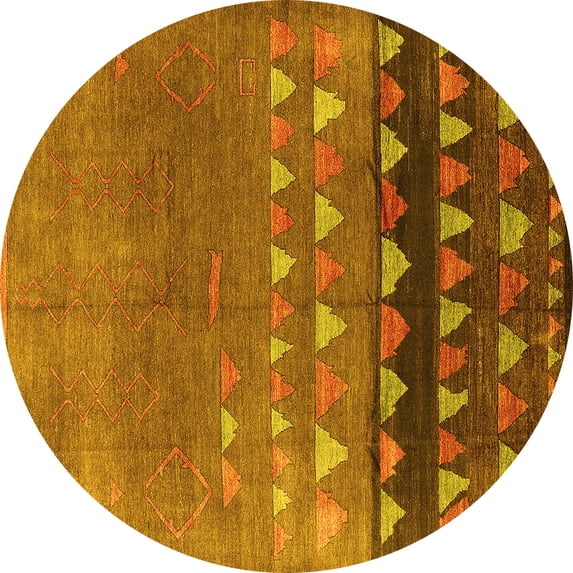 Ahgly Company Machine Washable Indoor Round Solid Yellow Modern Area Rugs, 5' Round