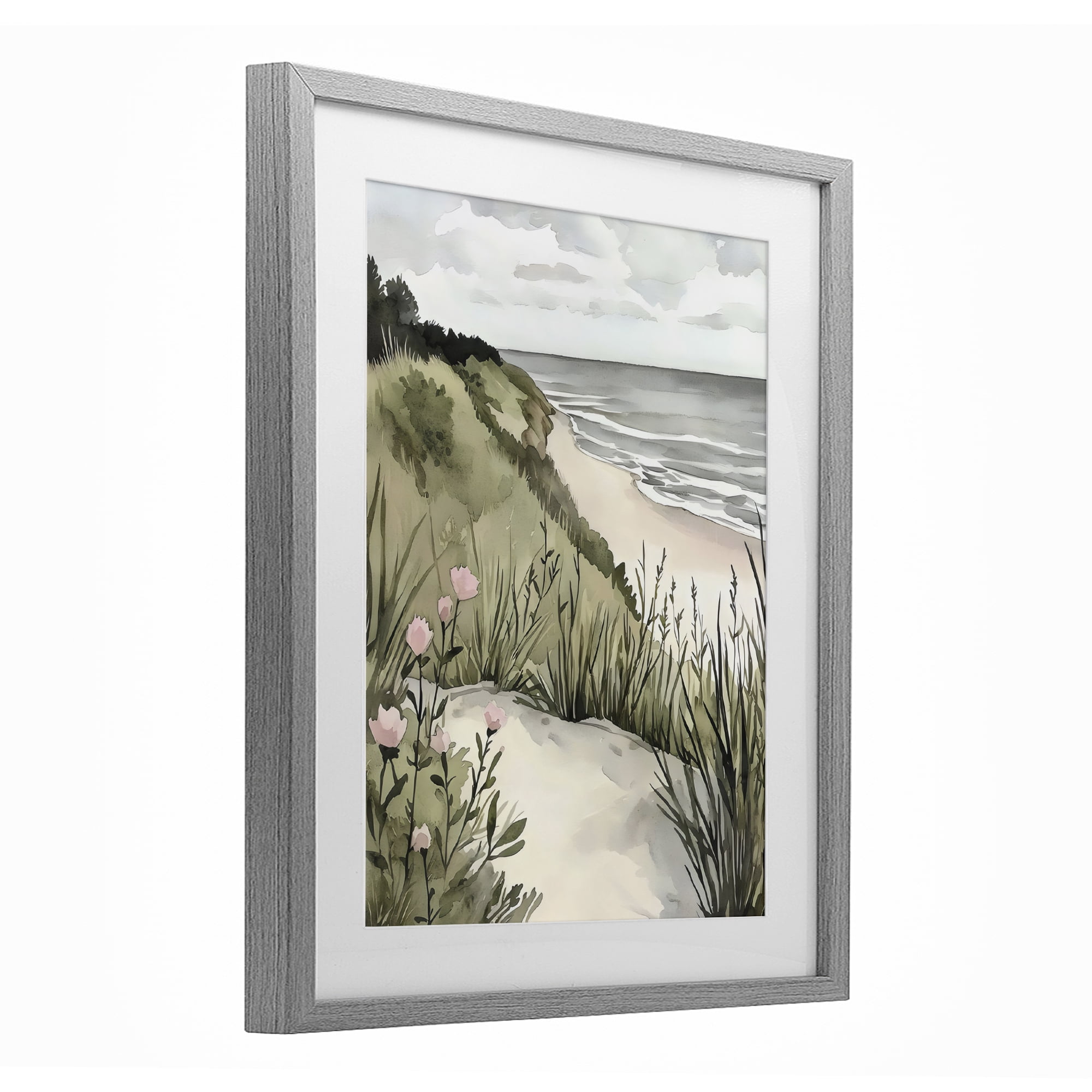 Stupell Industries Coastal Calm on Sandy Dunes Gray Framed Print Under Glass, design by Riley B