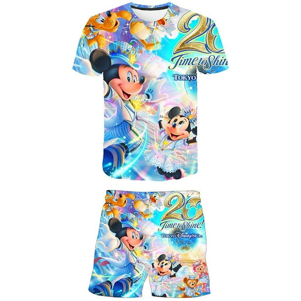 2023 conjuntos de Mickey Girls de manga corta con cuello redondo estampado camiseta Tops cintura elástica pantalones cortos disfraces trajes de la serie Disney Suits7T Gao Jinjia LED