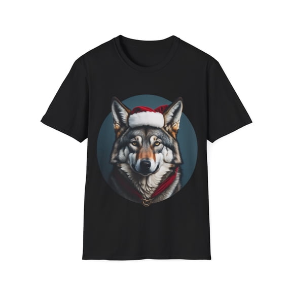 Gray Wolf Christmas Santa Hat Wolves Wolf Lover Unisex Softstyle T-Shirt