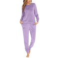 thumbnail image 1 of Fvwitlyh Pyjamas en Coton pour Femmes Mode Décontractée Col Rond Manches Longues Chemise Blouse Poche Taille Élastique Ensemble Pantalon Violet,TG, 1 of 5