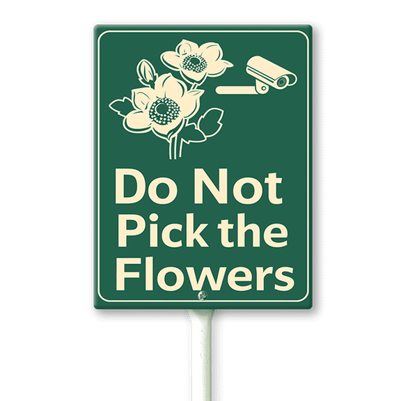 Eveokoki Please Do Not Pick The Flowers Sign with Stake Metal Yard Sign Garden Signs Outdoor for Lawn Yard Garden Decor, Easy to Install 7 x 8.8Inch