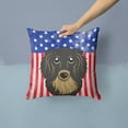 thumbnail image 2 of American Flag and Longhair Black and Tan Dachshund Fabric Decorative Pillow, 2 of 4