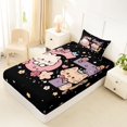 thumbnail image 5 of Manfei Cute Pet Bow Cat Twin Sheets, Cartoon 67 Number Bedding, Black Pink, 3pcs, 1 Flat Sheet, 1 Fitted Sheet and 1 Pillowcase, 5 of 6