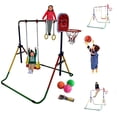 thumbnail image 3 of ProKidFit 4 in 1 Jungle Gym Horizontal Monkey Bars Gymnastics Climb Tower Deluxe Swing Set Full Playground Playset Trapeze Rings Basketball Net Hoop Adjustable Junior Training Bar Foldable Swing Set, 3 of 8